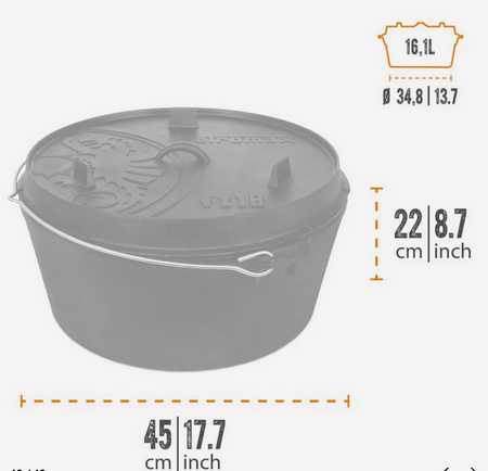 Duży żeliwny garnek Petromax ft18-t z płaskim dnem 16,1l 